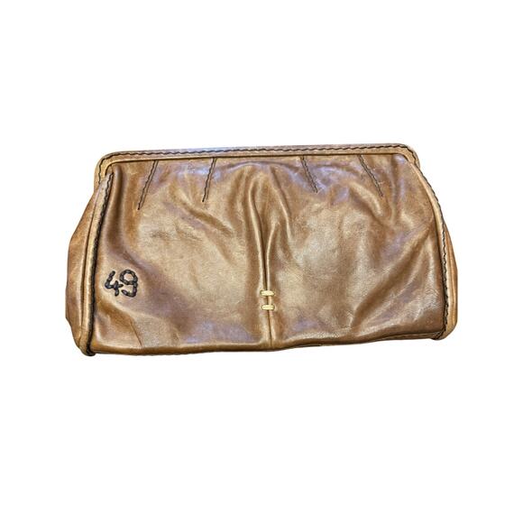 49 SQUARE MILES Leather Kiss Lock Clutch with Leopard Calf Hair Print Side - Picture 1 of 7